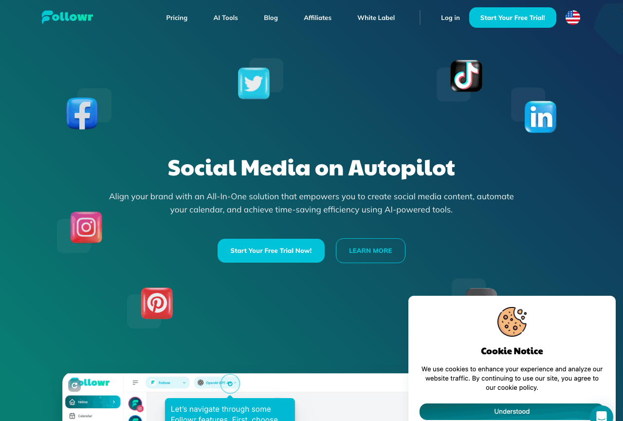 Followr - AI Social Media Management Platform Marketing Automation showing Marketing Automation - Empowering Your Social Medi