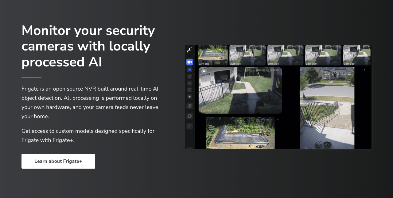 Frigate NVR Video Generation showing Video Generation - Real-time AI Video Surveillance—Local, Private, Automated.