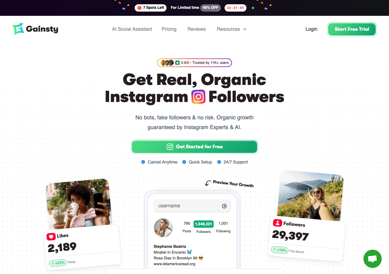 Gainsty Marketing Automation showing Marketing Automation - Grow your Instagram authentically with AI-driven targeting and re