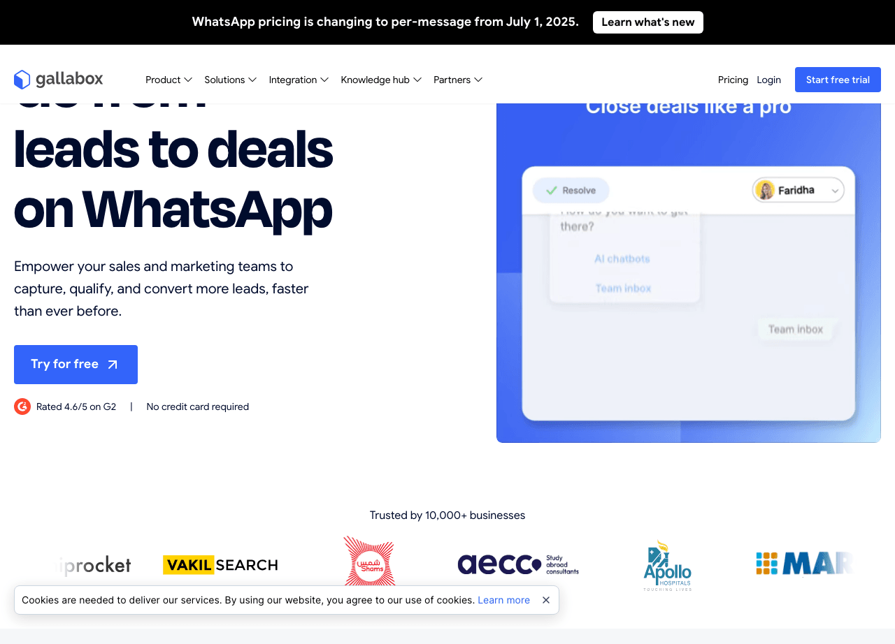 Gallabox Conversational AI showing Conversational AI - Powerful conversational AI platform for WhatsApp. Automate customer ch