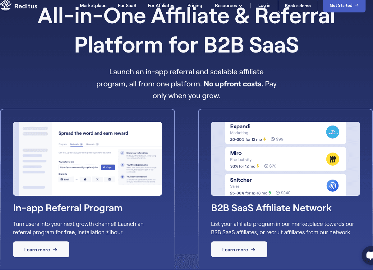 Reditus Marketing Automation showing Marketing Automation - The affiliate platform built for B2B SaaS