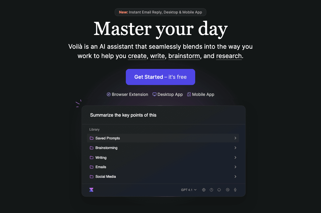Voilà AI Assistant Writing & Translation showing Writing & Translation - Unlock productivity with your all-in-one AI assistan