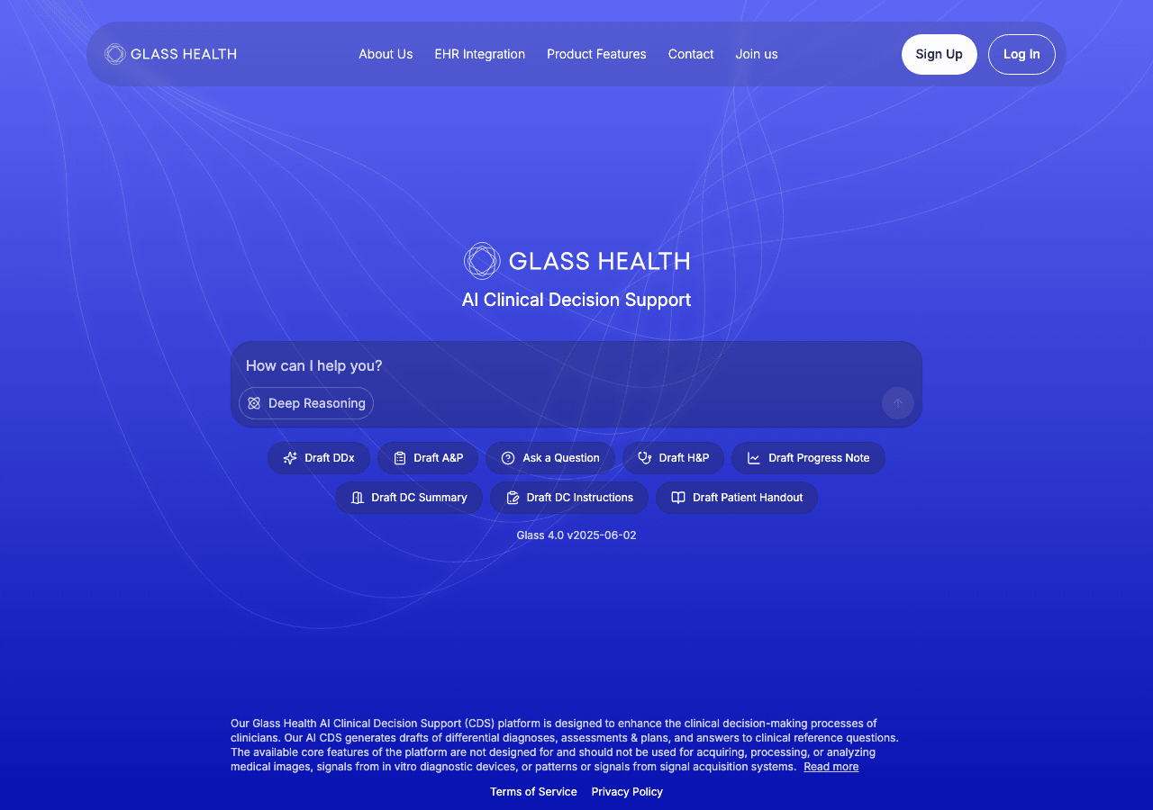 Glass Health Conversational AI showing Conversational AI - AI Diagnosis & Clinical Decision Support