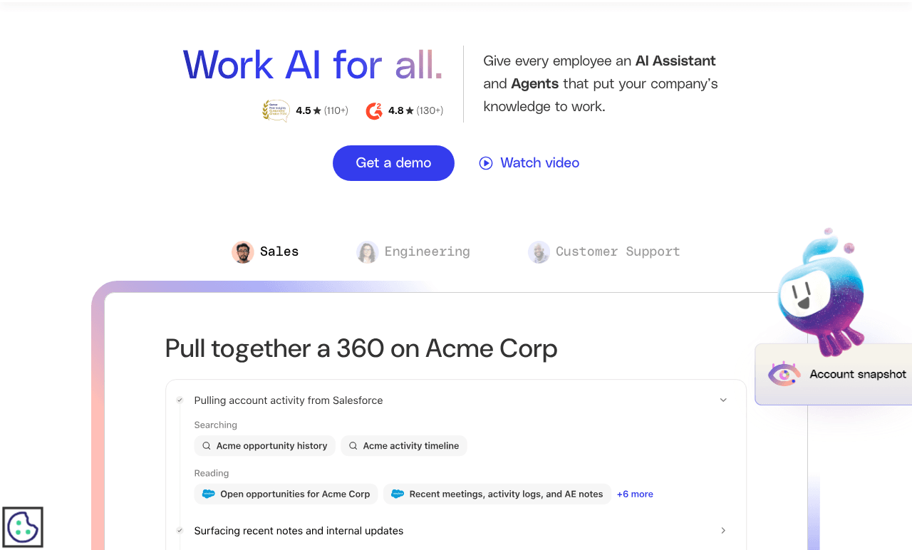 Glean Search & Discovery showing enterprise search - Work AI that Works