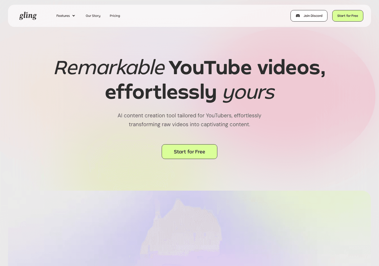 Gling Video Editing showing Video Editing - Revolutionize your video editing with AI.