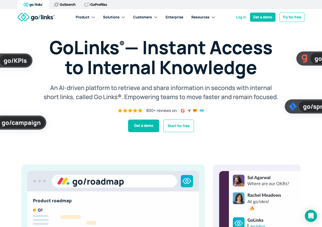 GoLinks Productivity & Collaboration showing Productivity & Collaboration - Knowledge Discovery & Link Management Platform