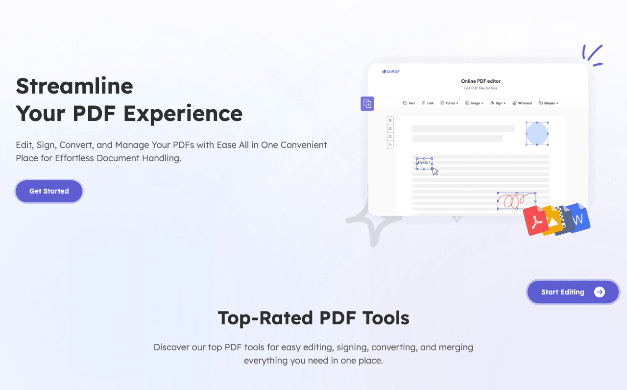 GoPDF Productivity & Collaboration showing Productivity & Collaboration - AI-powered PDF editing, organization, and insight—d