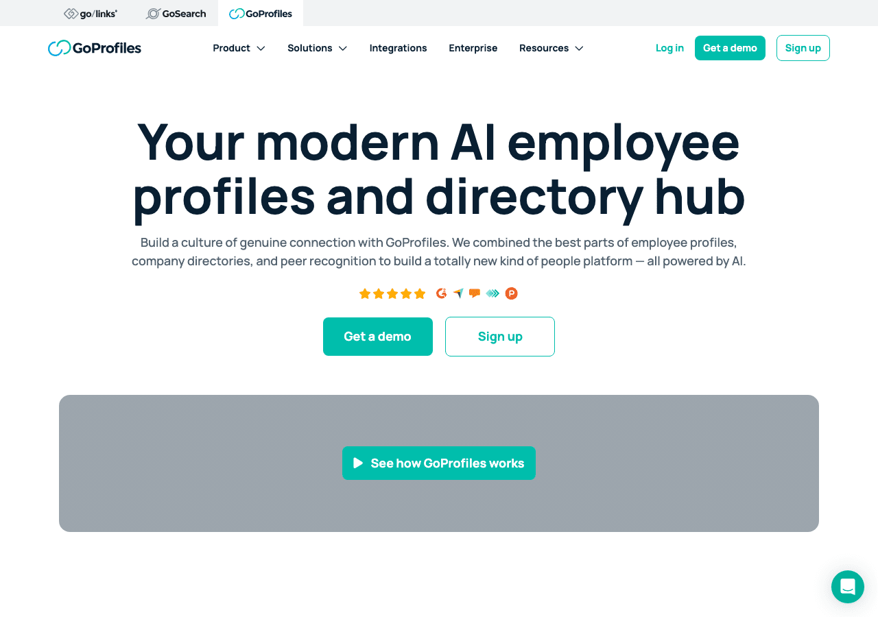 GoProfiles Productivity & Collaboration showing Productivity & Collaboration - AI-Powered Employee Directory & Recognition fo