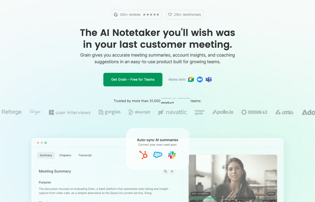 Grain Productivity & Collaboration showing Productivity & Collaboration - The AI Notetaker built for growing teams
