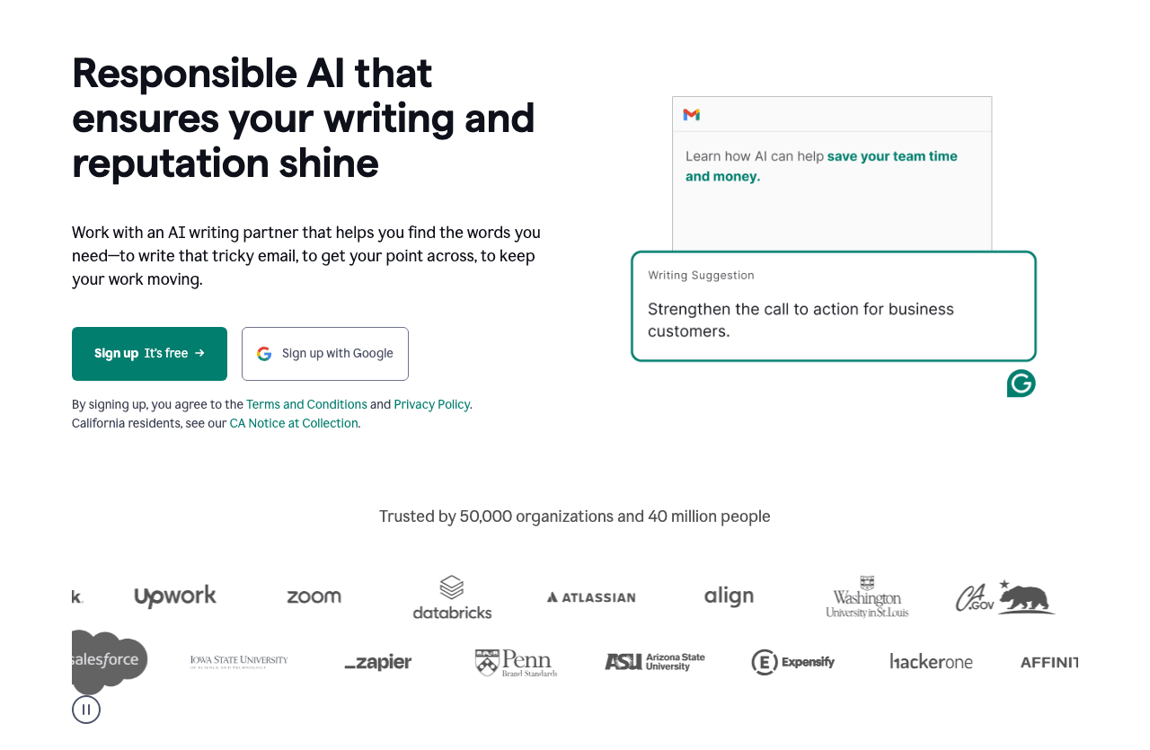 Grammarly Writing & Translation showing Writing & Translation - Your AI writing partner for work