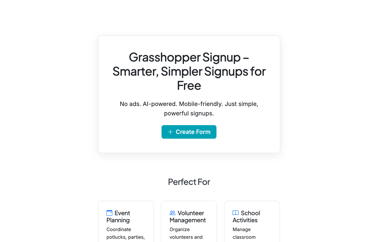 Grasshopper Signup Productivity & Collaboration showing Productivity & Collaboration - Smarter, Simpler Signups for Free