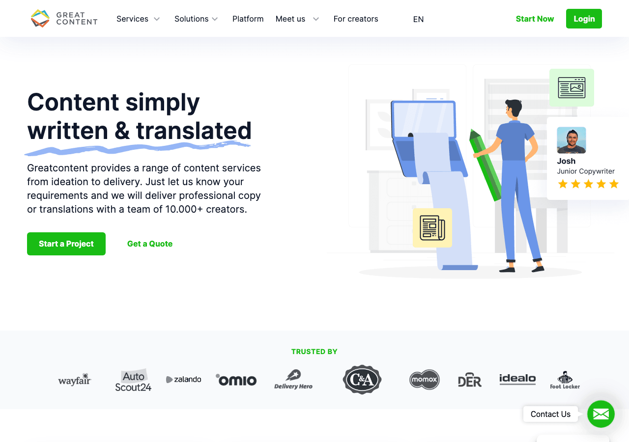 greatcontent Writing & Translation showing Writing & Translation - Content created at scale, across 30+ languages
