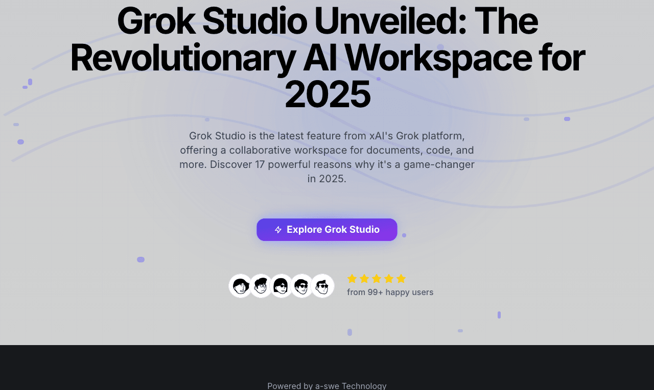 Grok Studio Conversational AI showing Conversational AI - Co-create documents, code, and apps with AI—live, visual, and colla