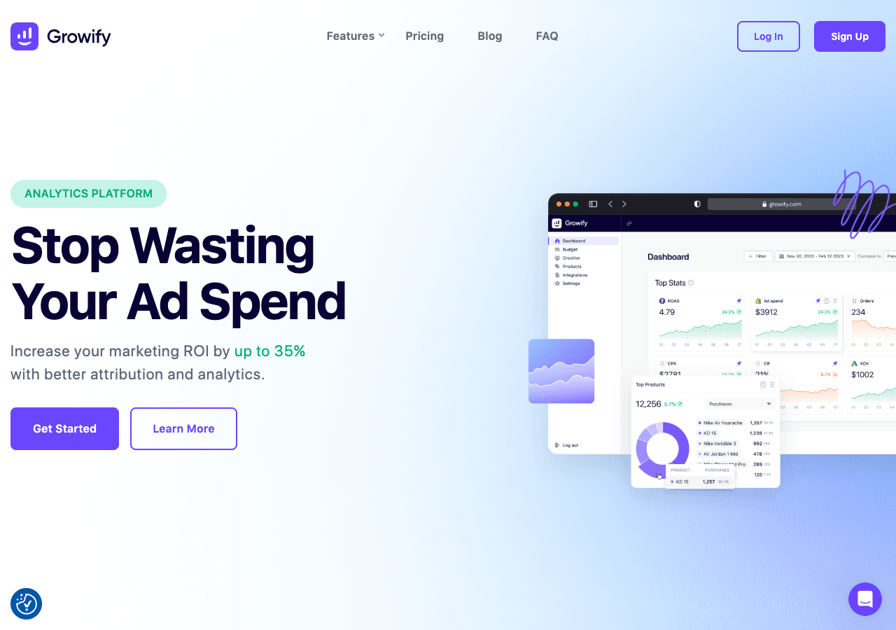 Growify Data Analytics showing Data Analytics - Empower your growth with AI