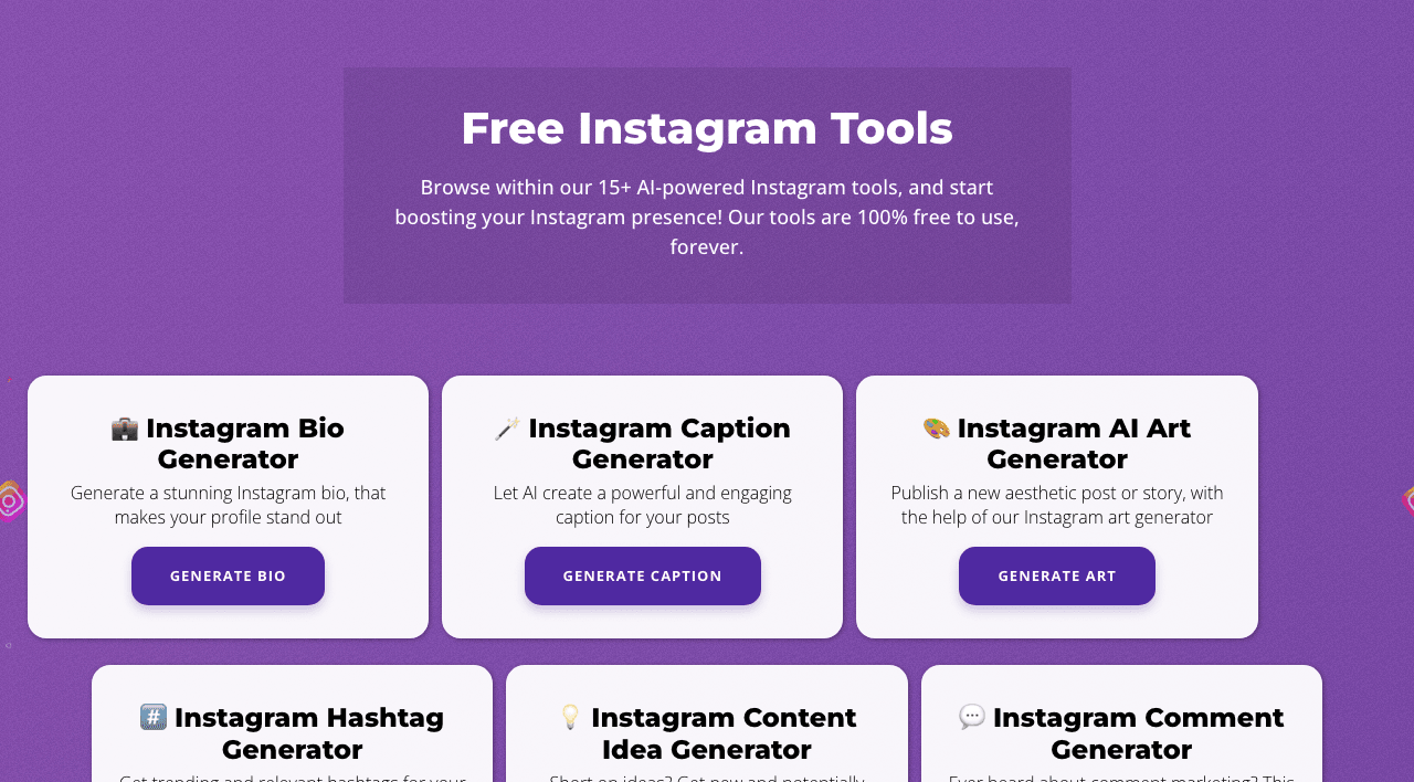 Grum Image Generation showing Image Generation - Automate your Instagram content, analytics, and growth with free AI tools
