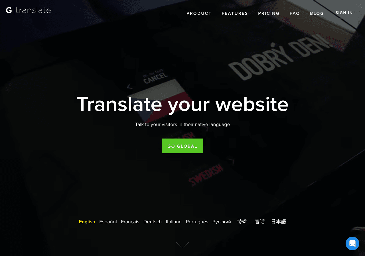 GTranslate Writing & Translation showing Writing & Translation - Translate your website instantly—make it multilingual in min