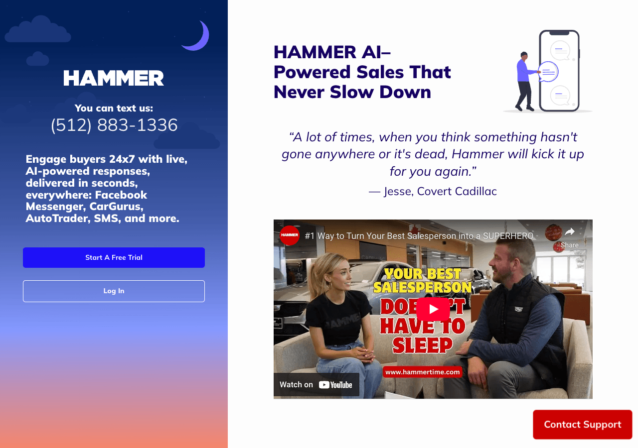 Hammer AI Conversational AI showing Conversational AI - Your limitless, future-forward sales engine