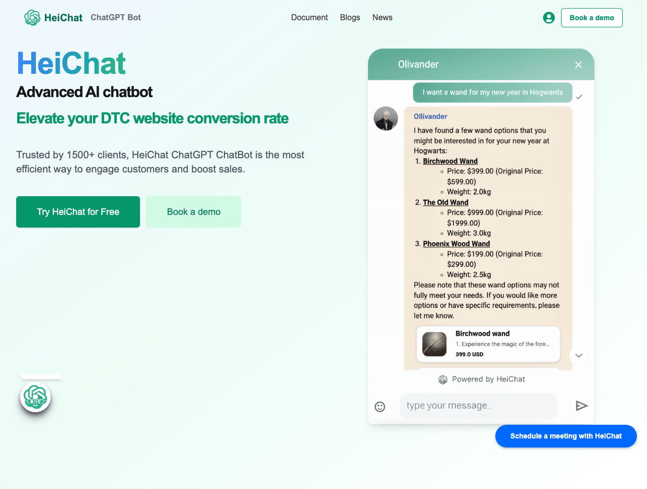 HeiChat Conversational AI showing Conversational AI - AI Sales Assistant That Converts Customer Conversations Into Revenue