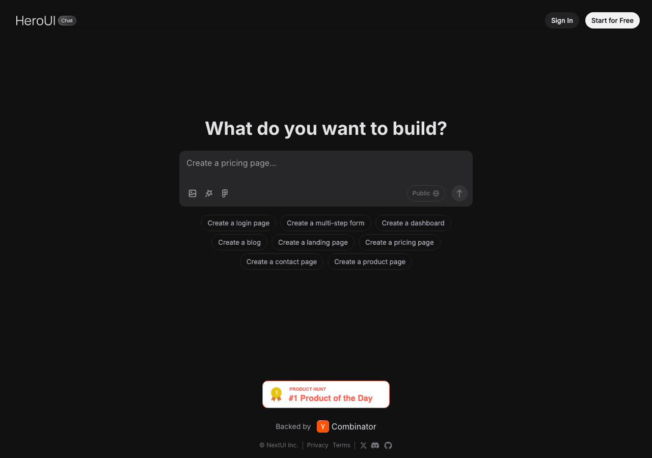 HeroUI Chat Code Assistance showing Code Assistance - Build stunning React UIs with AI—describe, generate, and deploy product