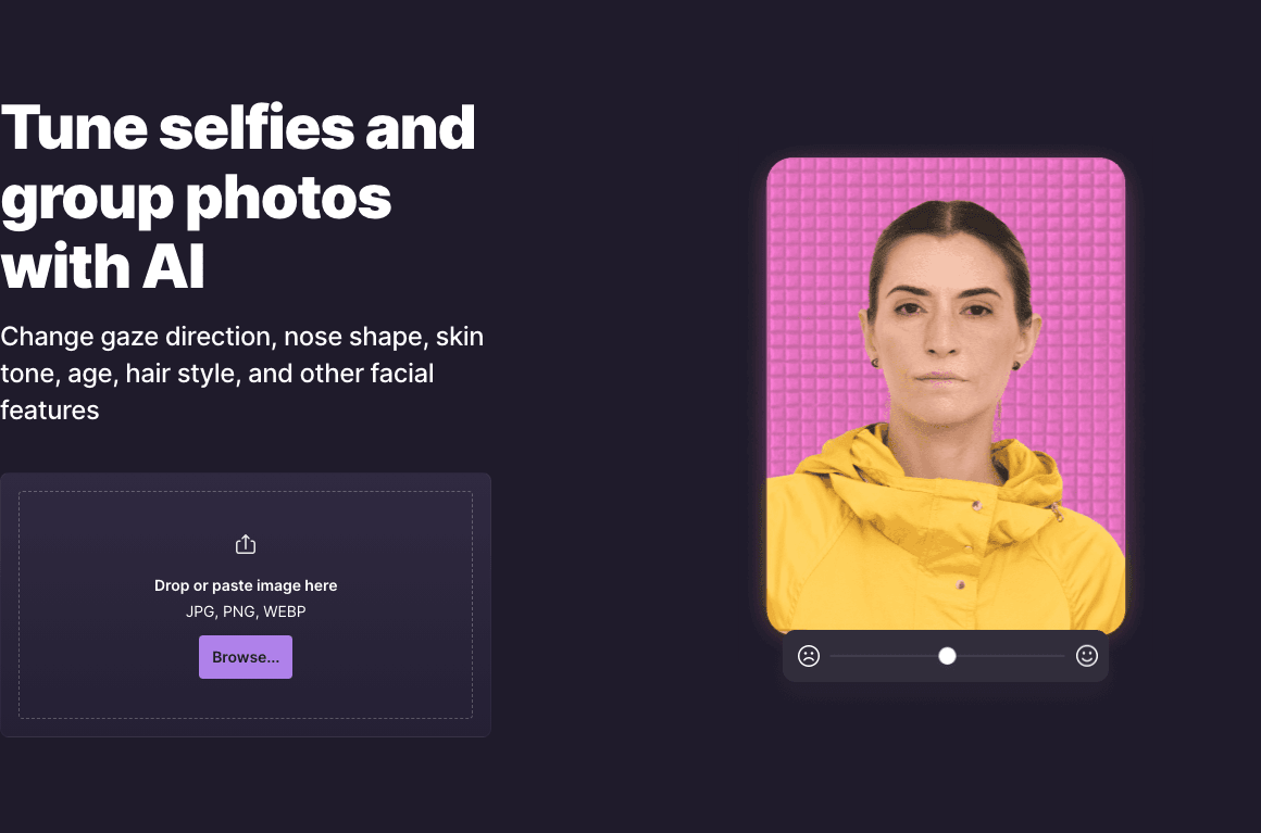 HeyPhoto Image Generation showing Image Generation - Change your face online with AI — smiles, hair, age, and more in seconds