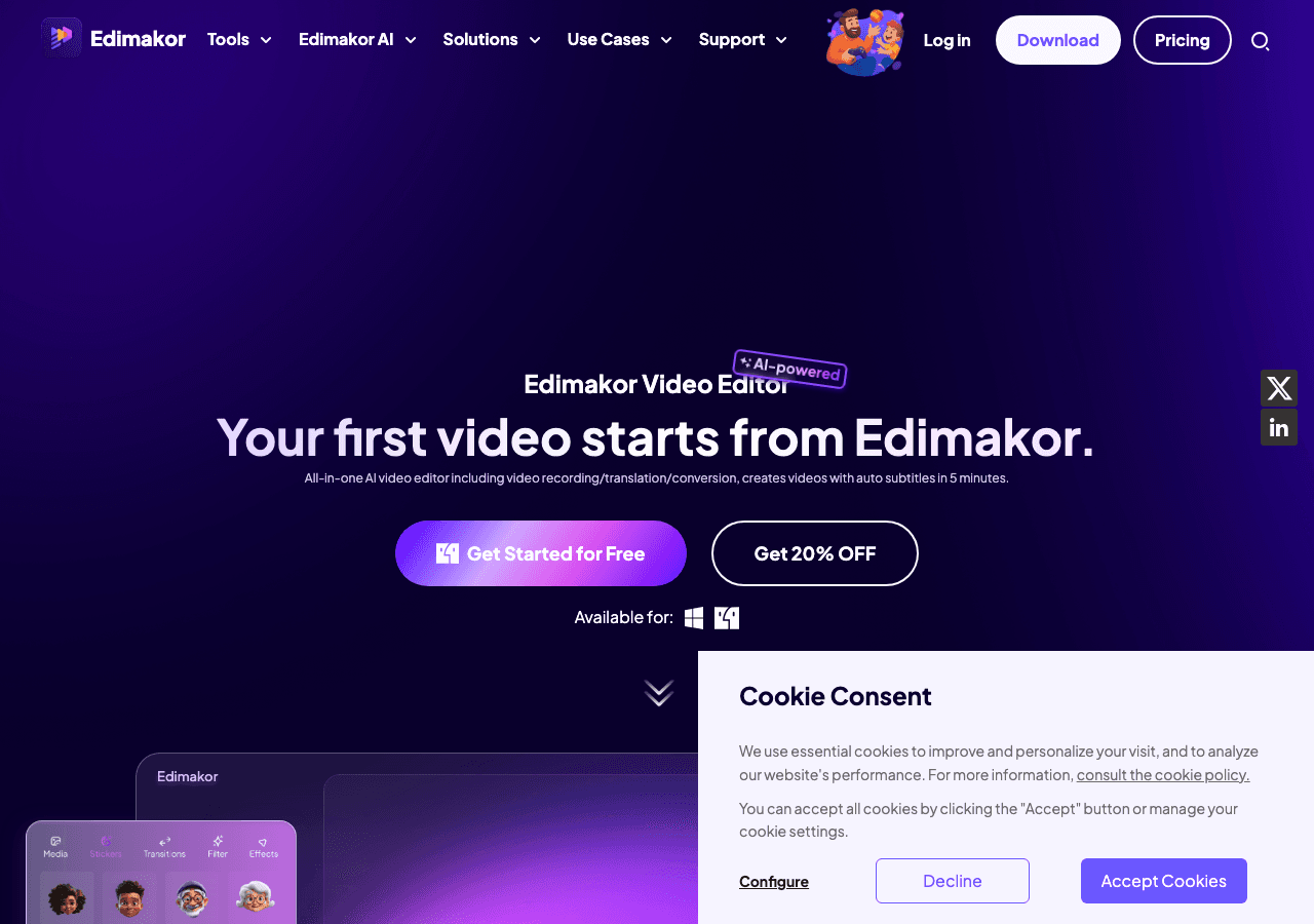 Edimakor Video Editing showing ai video editor - Simple Video Editing for Everyone