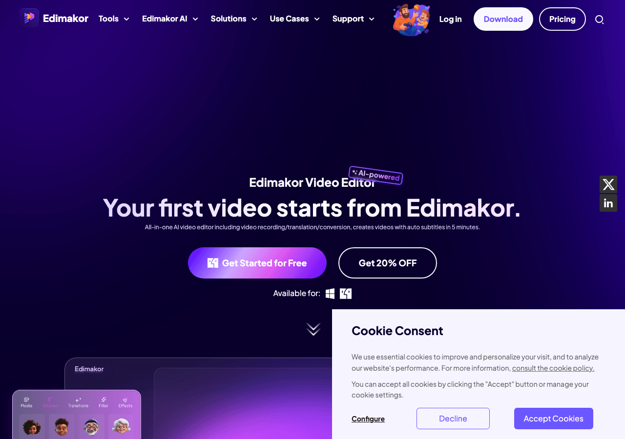 Edimakor Video Editing showing Video Editing - Simple Video Editing for Everyone