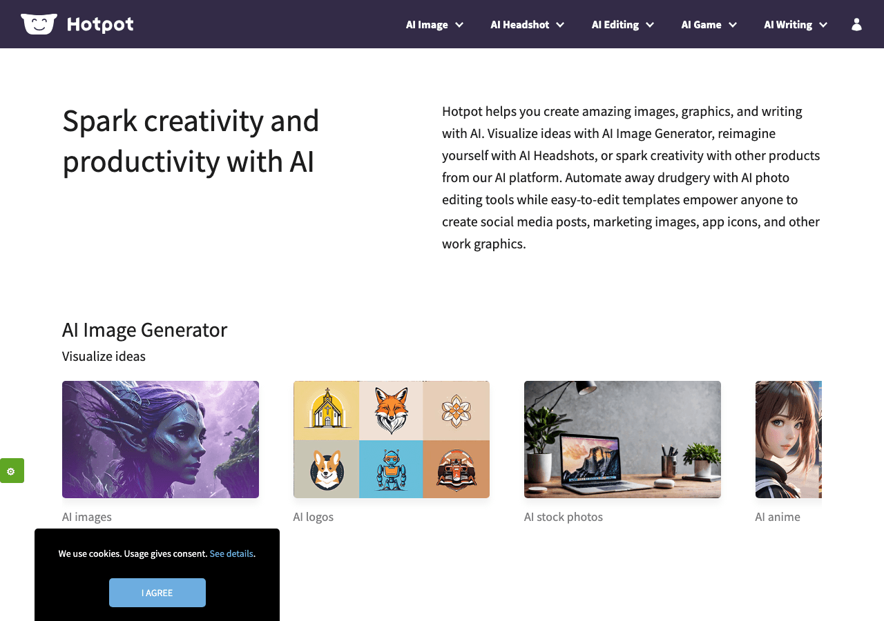 Hotpot.ai Design showing Design - Empower your creativity with AI