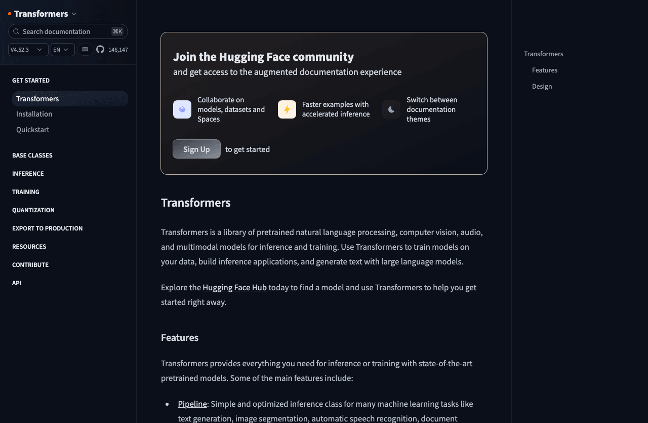 Transformers Conversational AI showing Conversational AI - State-of-the-art AI models for text, vision, audio, video & multim