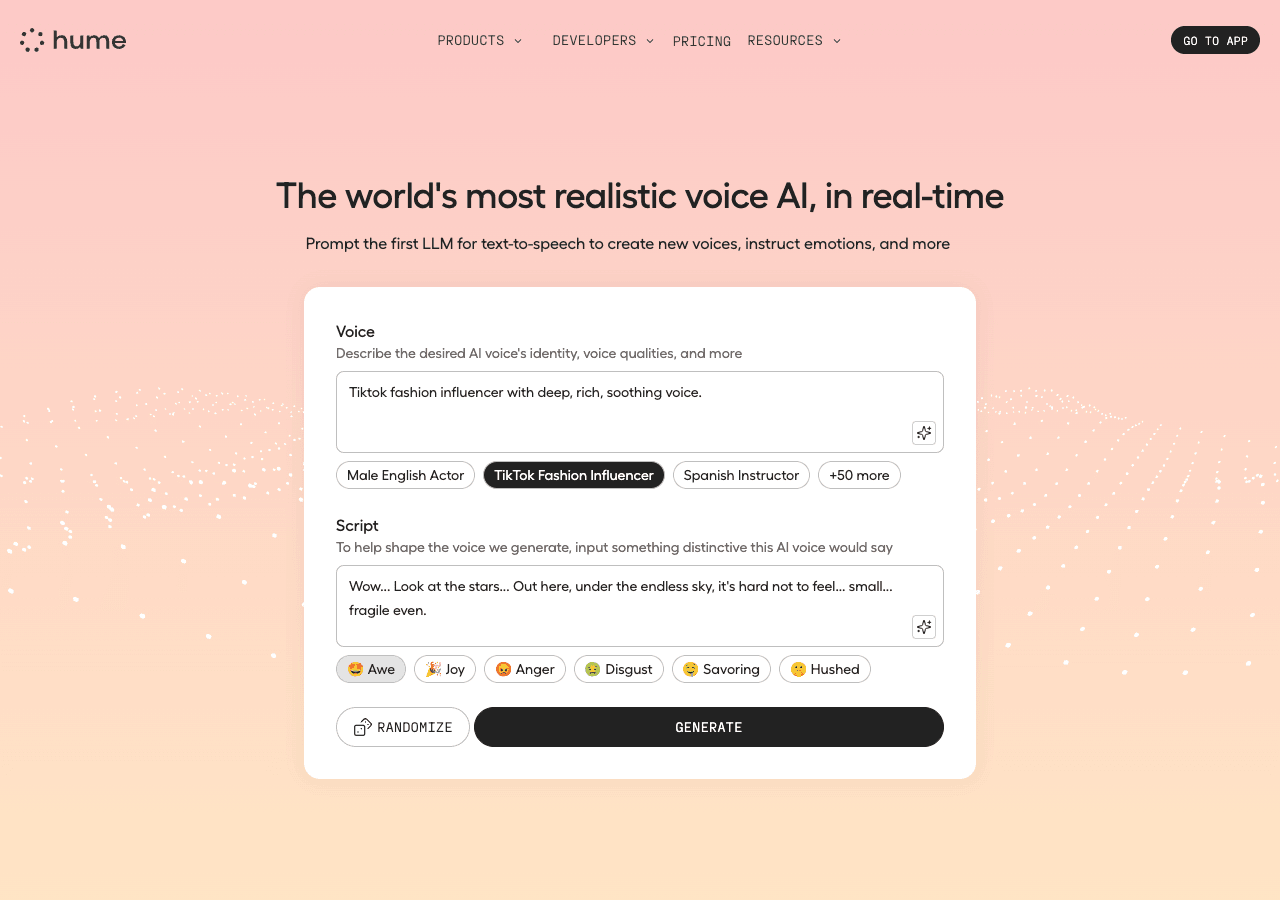 Hume AI Conversational AI showing Conversational AI - Unleash the power of AI for your content