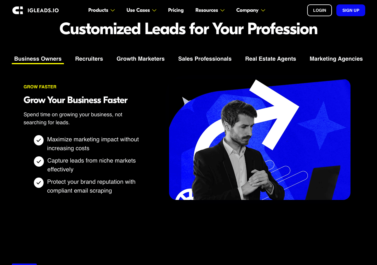 IGLeads Marketing Automation showing Marketing Automation - Effortless AI-powered lead generation from Instagram and beyond