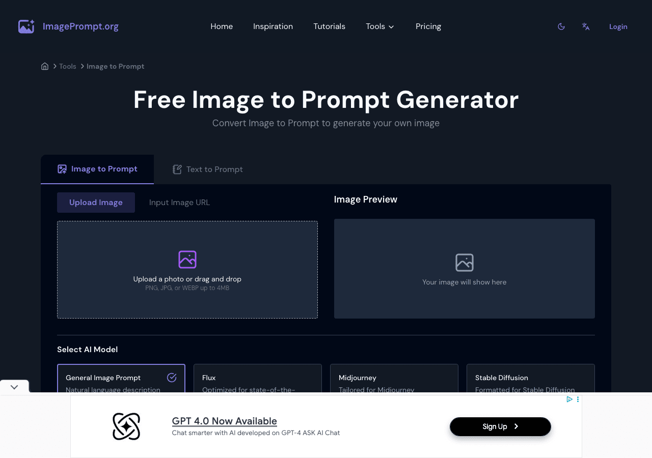 ImagePrompt.org Image Generation showing Image Generation - Turn Images into Perfect AI Prompts
