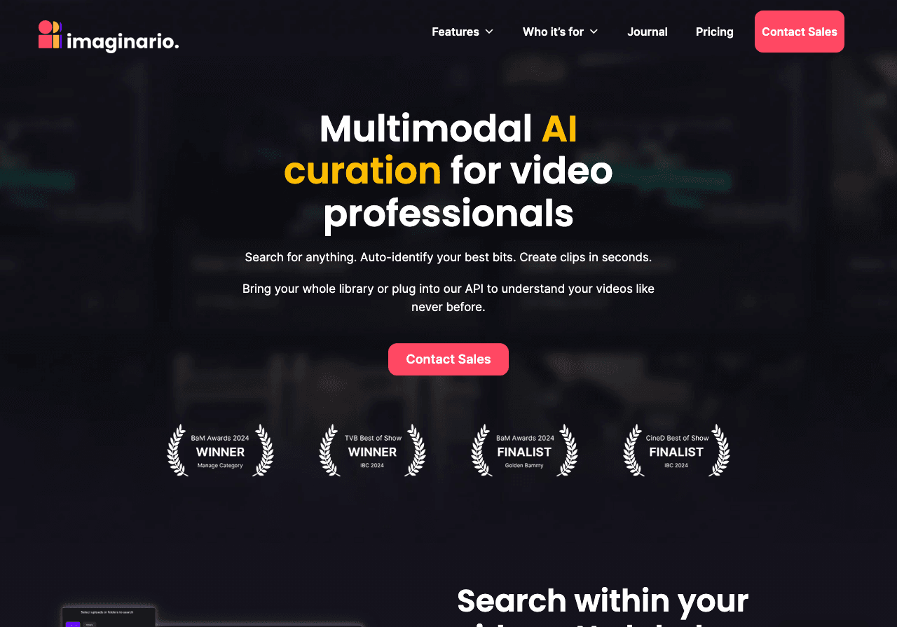 Imaginario.ai Video Editing showing Video Editing - Unlock Your Imagination with AI