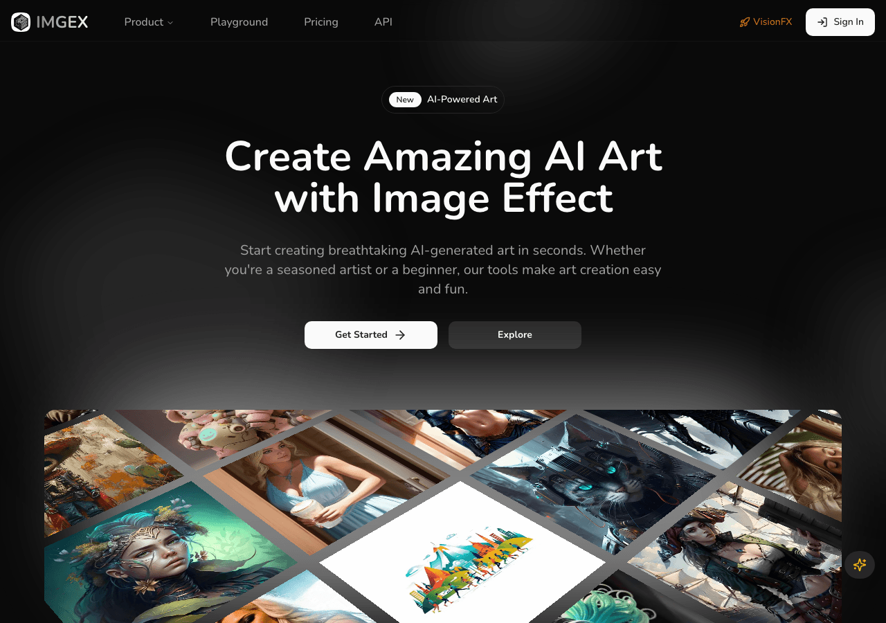 ImageFX Image Generation showing Image Generation - Create, edit, and transform stunning images and videos with AI—in seconds