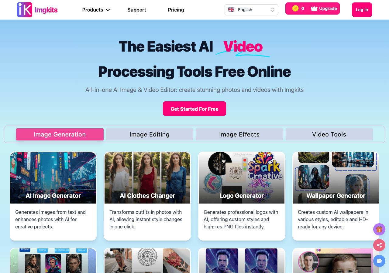 Imgkits - Top AI Image & Video Processing Tools Online Image Generation showing Image Generation - Transforming Image & Video