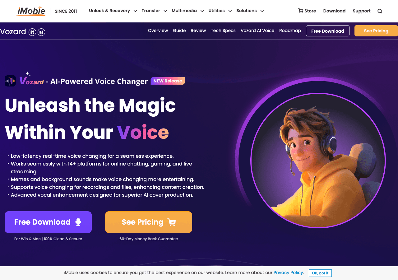 Vozard Audio Generation showing ai voice changer - Empower your content with Vozard
