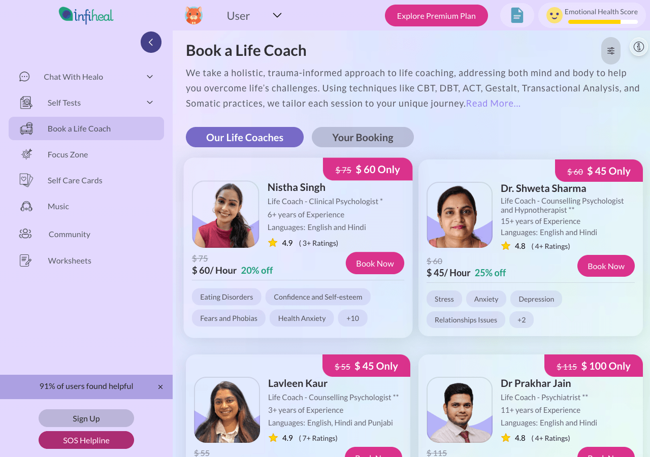 Infiheal Conversational AI showing Conversational AI - Your Free AI Therapist and Mental Health Companion
