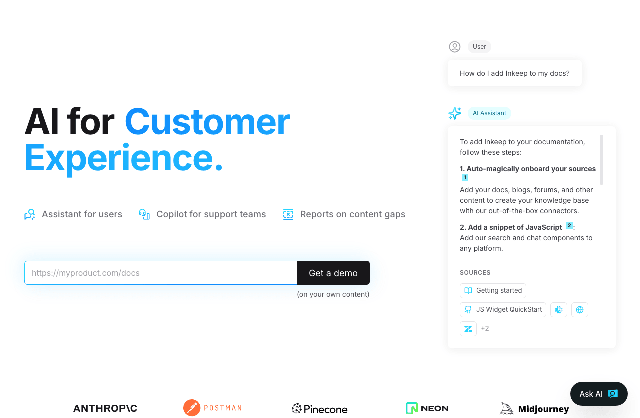 Inkeep Conversational AI showing Conversational AI - AI Agents for CX & Ops
