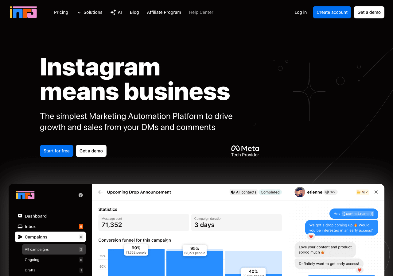 Inrō Marketing Automation showing Marketing Automation - Empowering Instagram DM automation for growth and engagement.