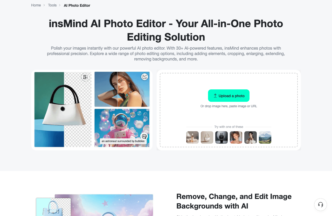 insMind Image Generation showing ai photo editor - Transform Your Photos with AI: Professional Editing Made Simple