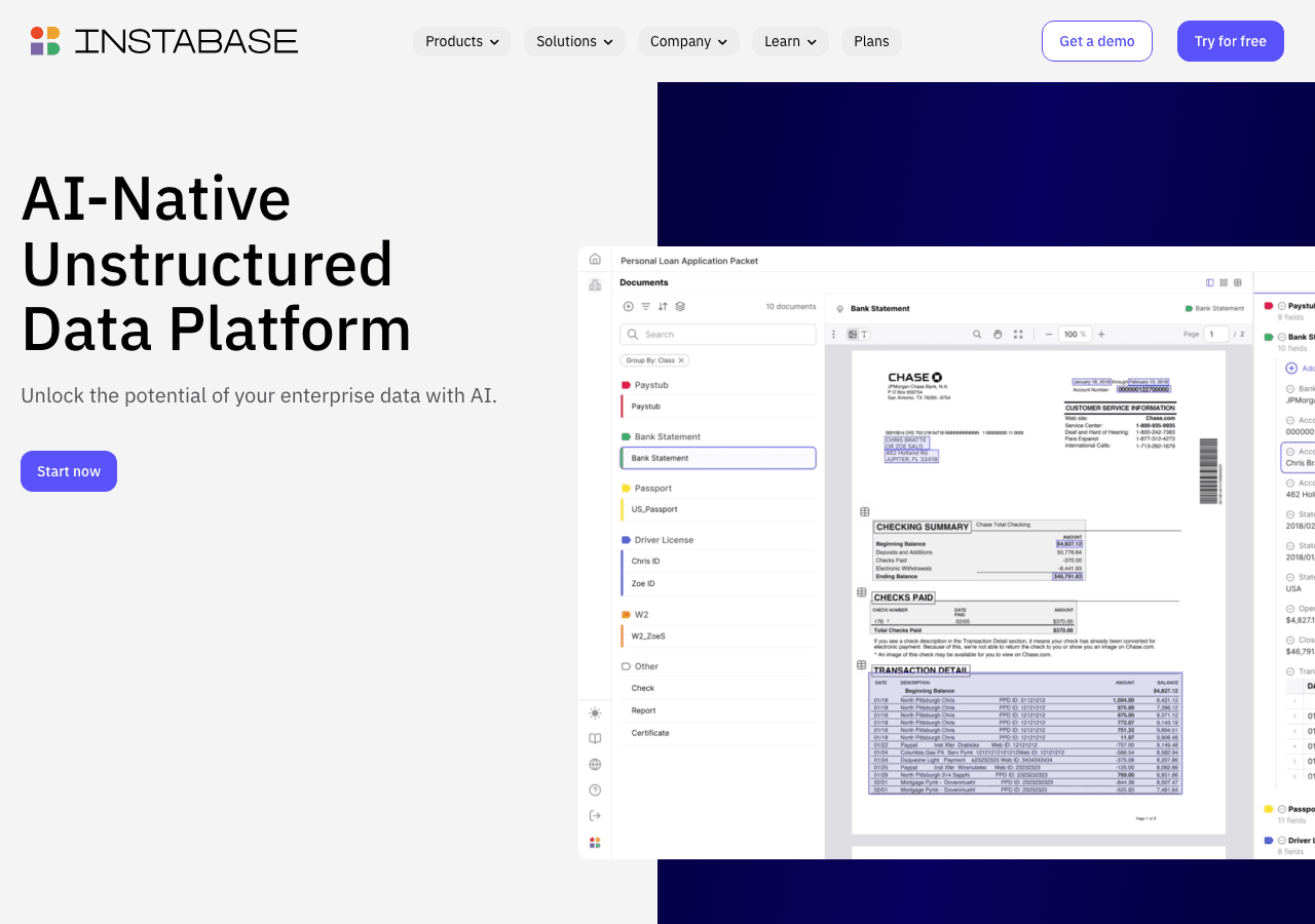 Instabase Conversational AI showing Conversational AI - Accelerating your digital transformation
