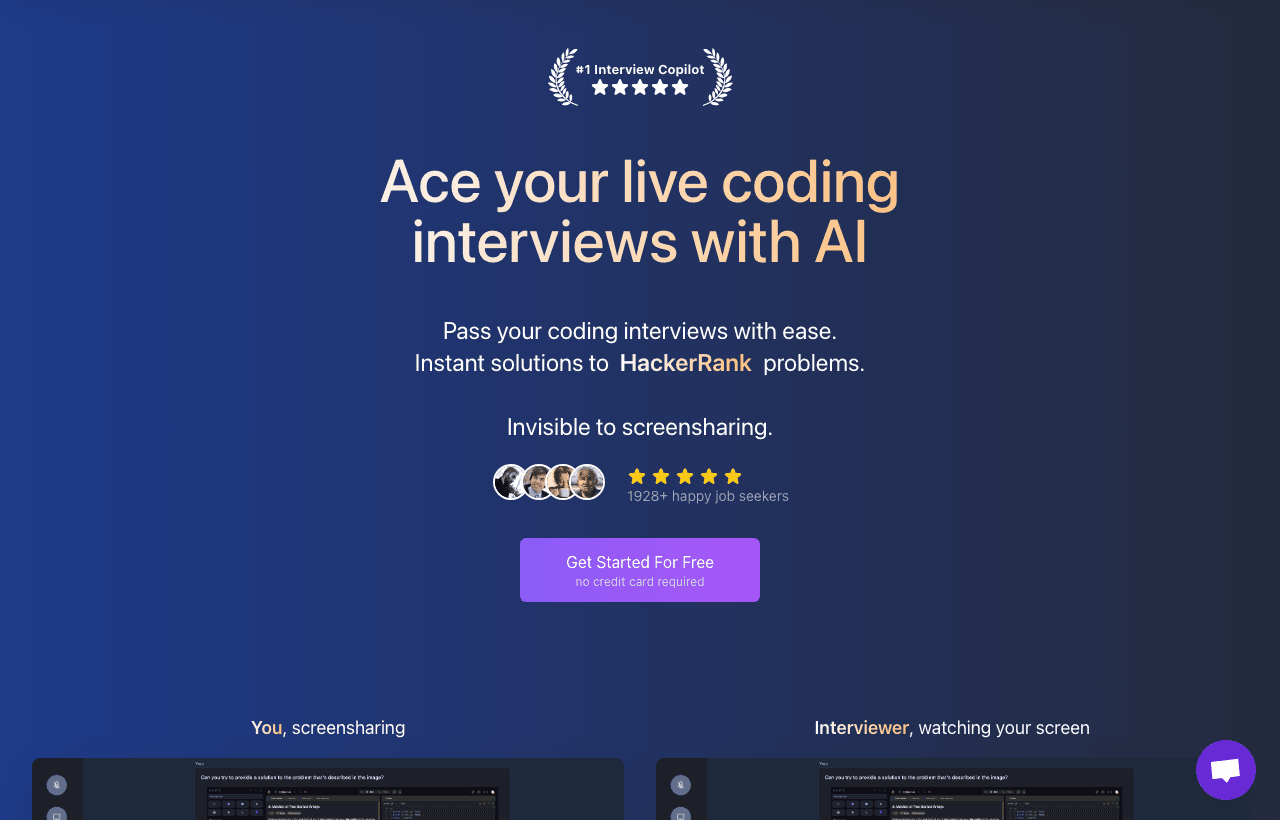 Interview Solver Conversational AI showing Conversational AI - Solve your coding interview challenges with undetectable AI