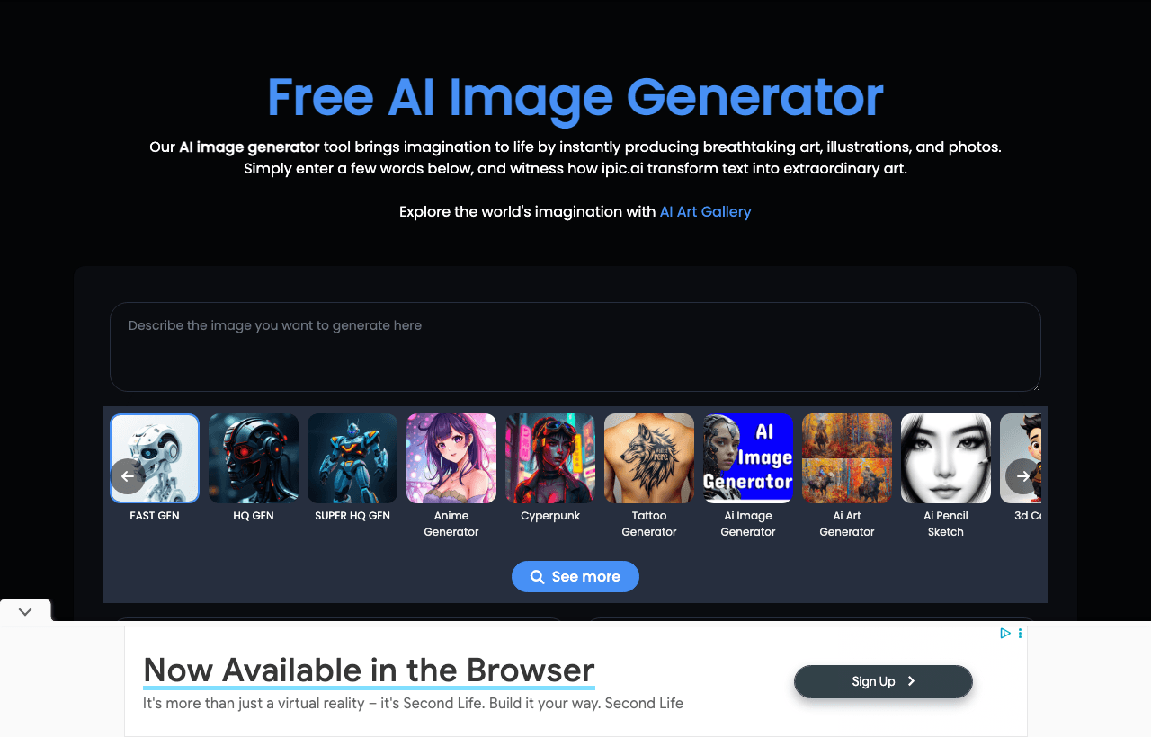 iPic.Ai Image Generation showing Image Generation - Bringing your imagination to life with AI images