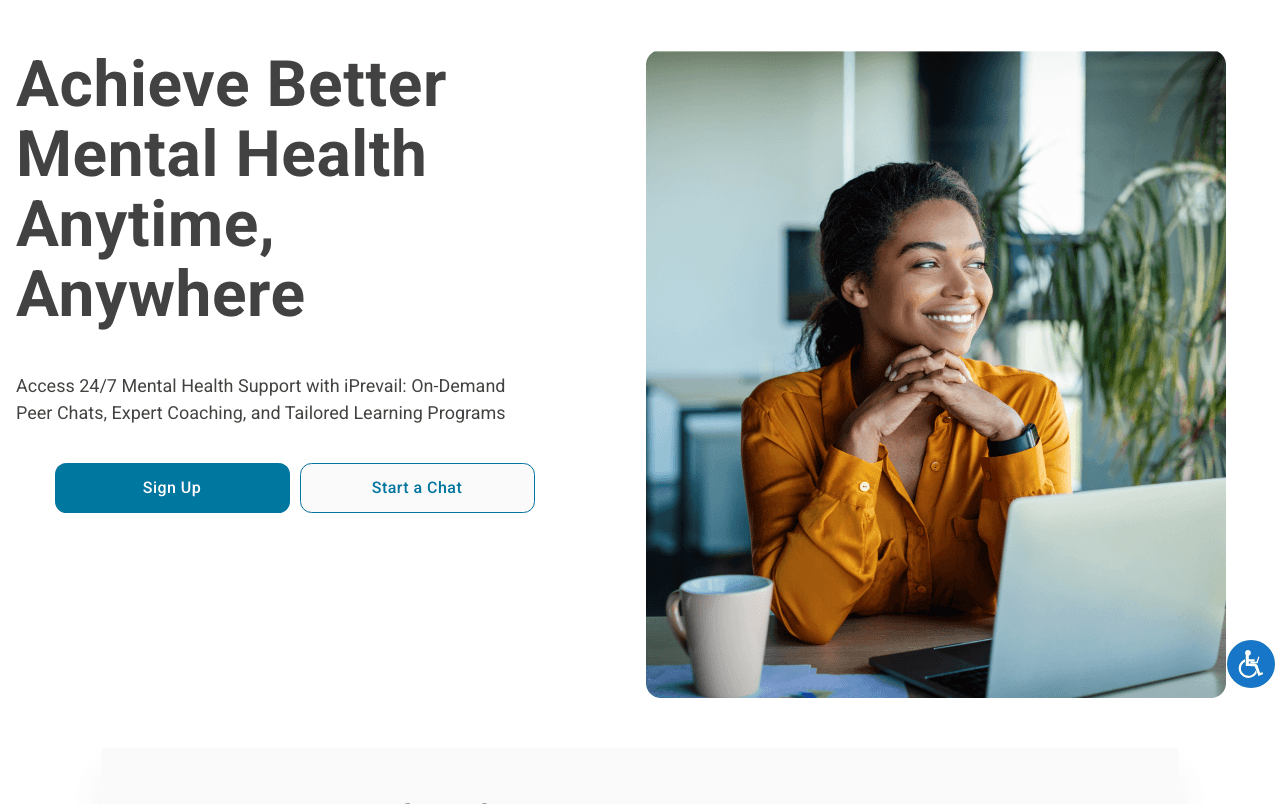 iPrevail Conversational AI showing Conversational AI - On Demand Mental Health Support
