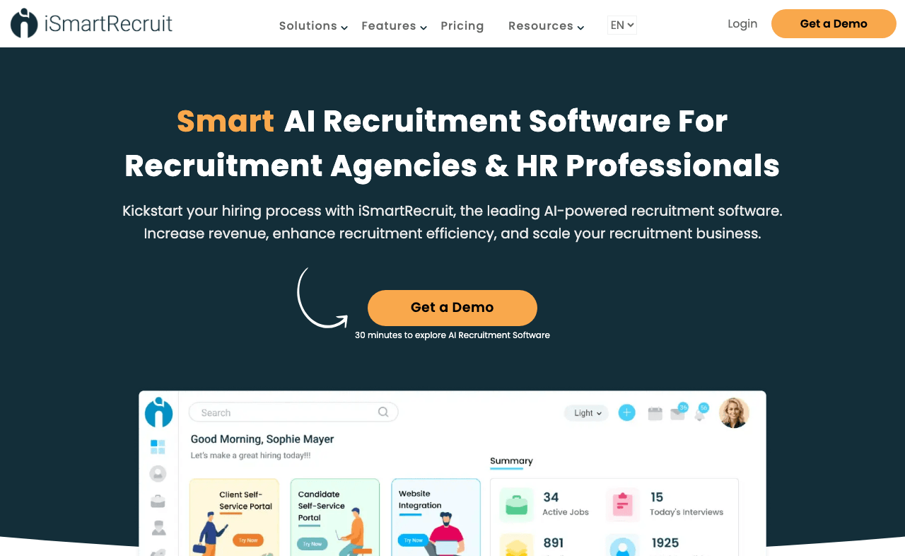 iSmartRecruit Conversational AI showing Conversational AI - Your Smart Recruitment Partner