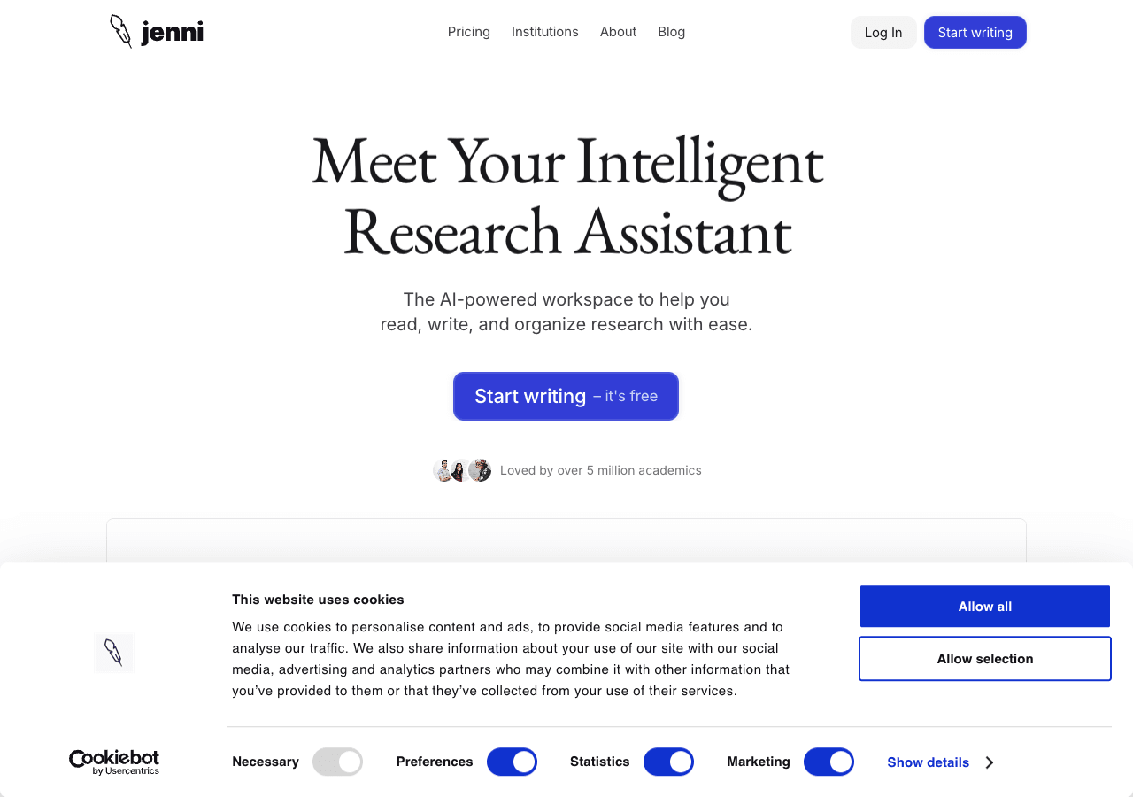 Jenni AI Writing & Translation showing Writing & Translation - Empowering Conversations with AI