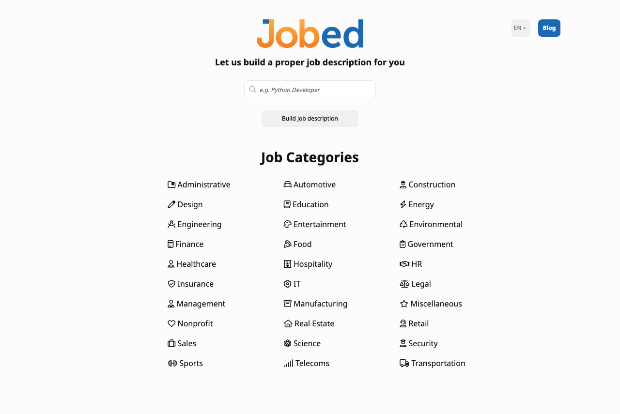 Jobed Conversational AI showing Conversational AI - Transforming job descriptions with AI