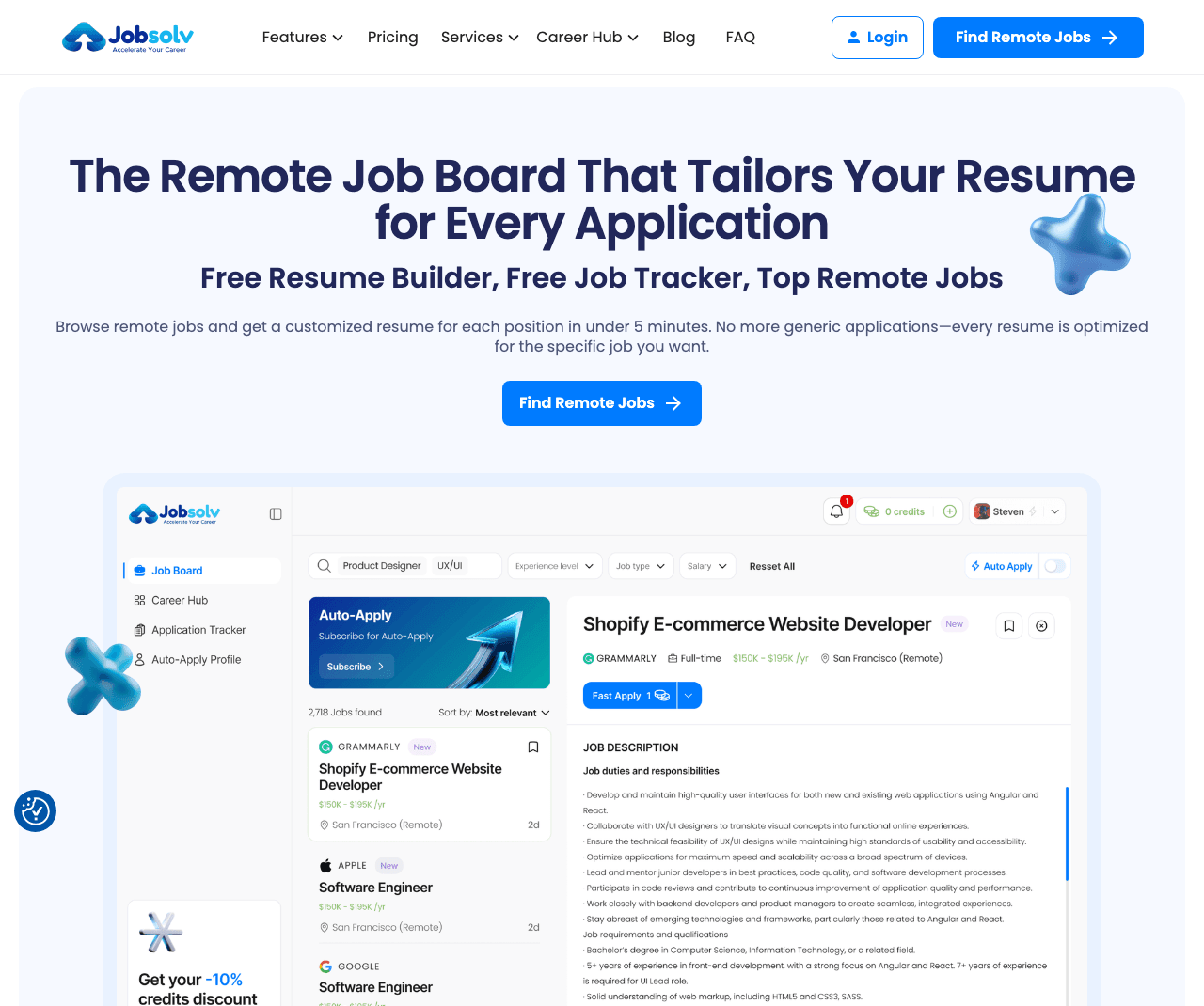 Jobsolv Conversational AI showing Conversational AI - Find and land $100K+ remote jobs with AI resume tailoring