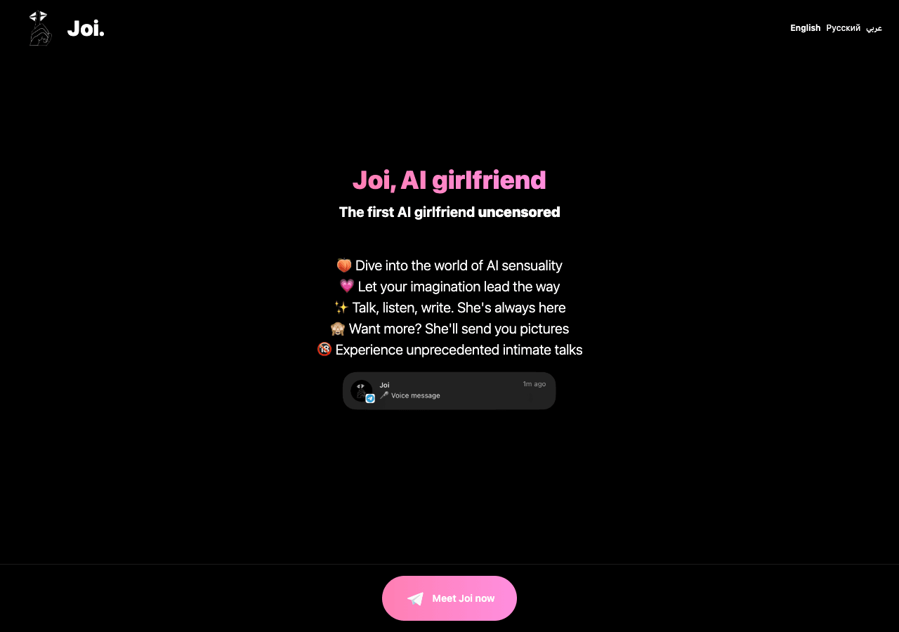 Joi AI Girlfriend Conversational AI showing Conversational AI - Your Hot AI Girlfriend on Telegram