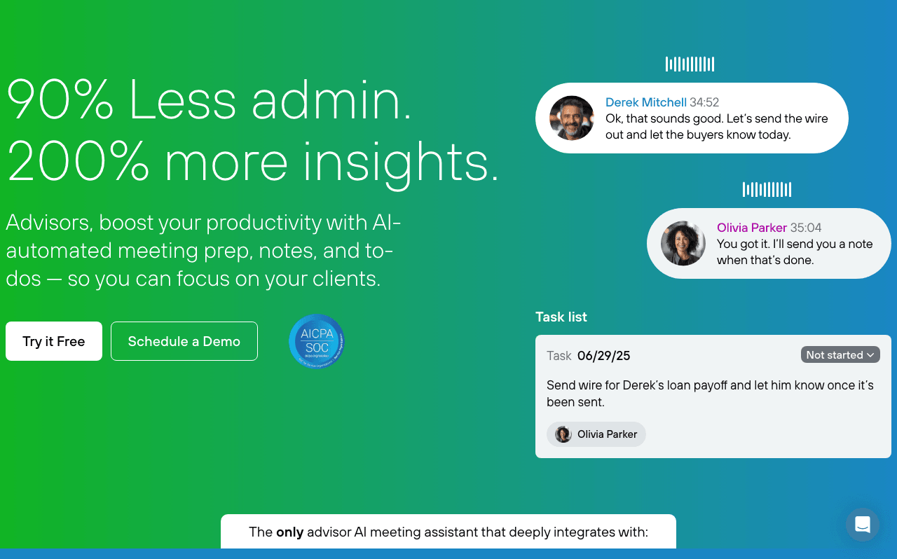 Jump | AI for Financial Advisors Productivity & Collaboration showing Productivity & Collaboration - The #1 AI assistant for