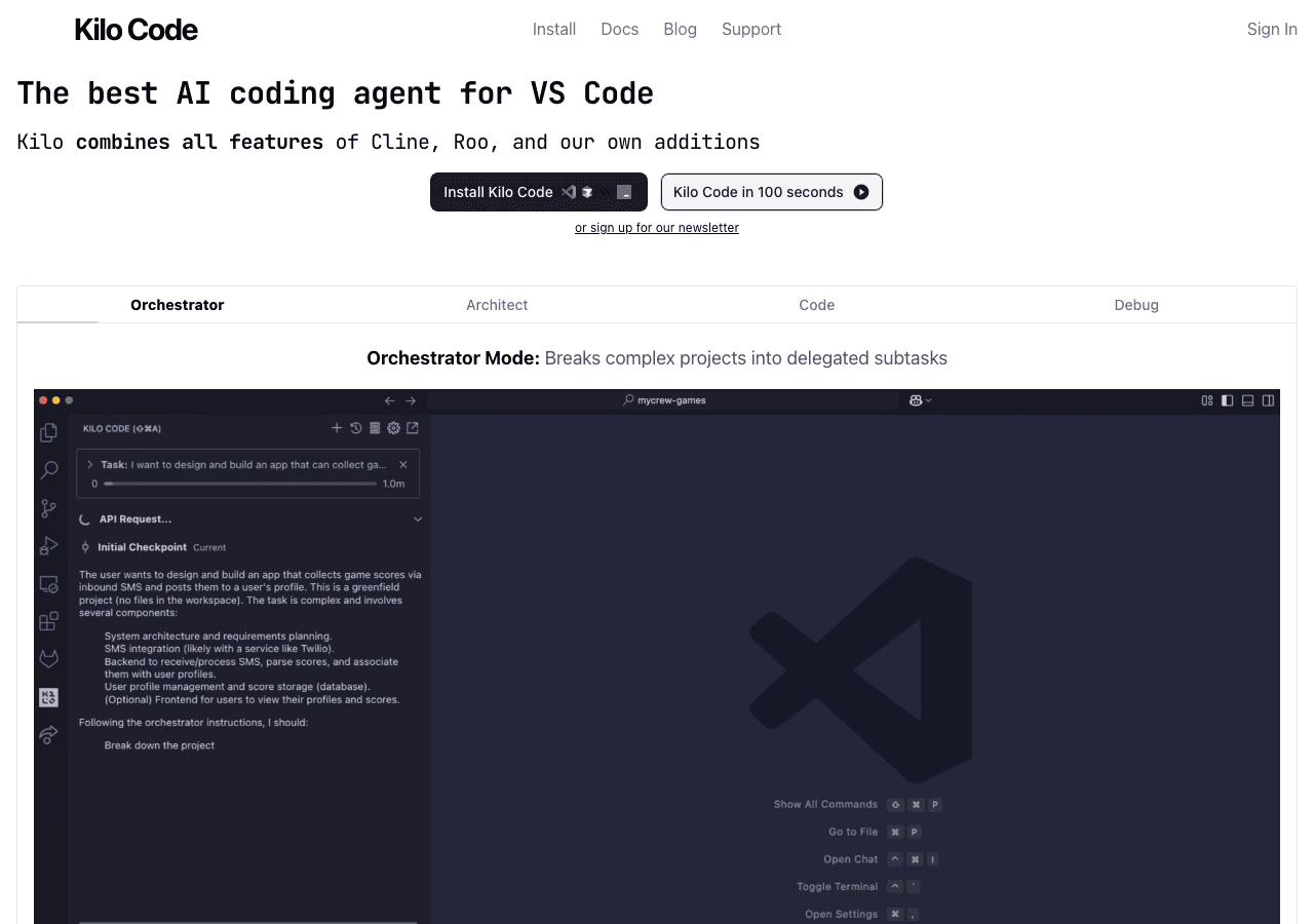 Kilo Code Code Assistance showing ai coding assistant - Move at Kilo Speed